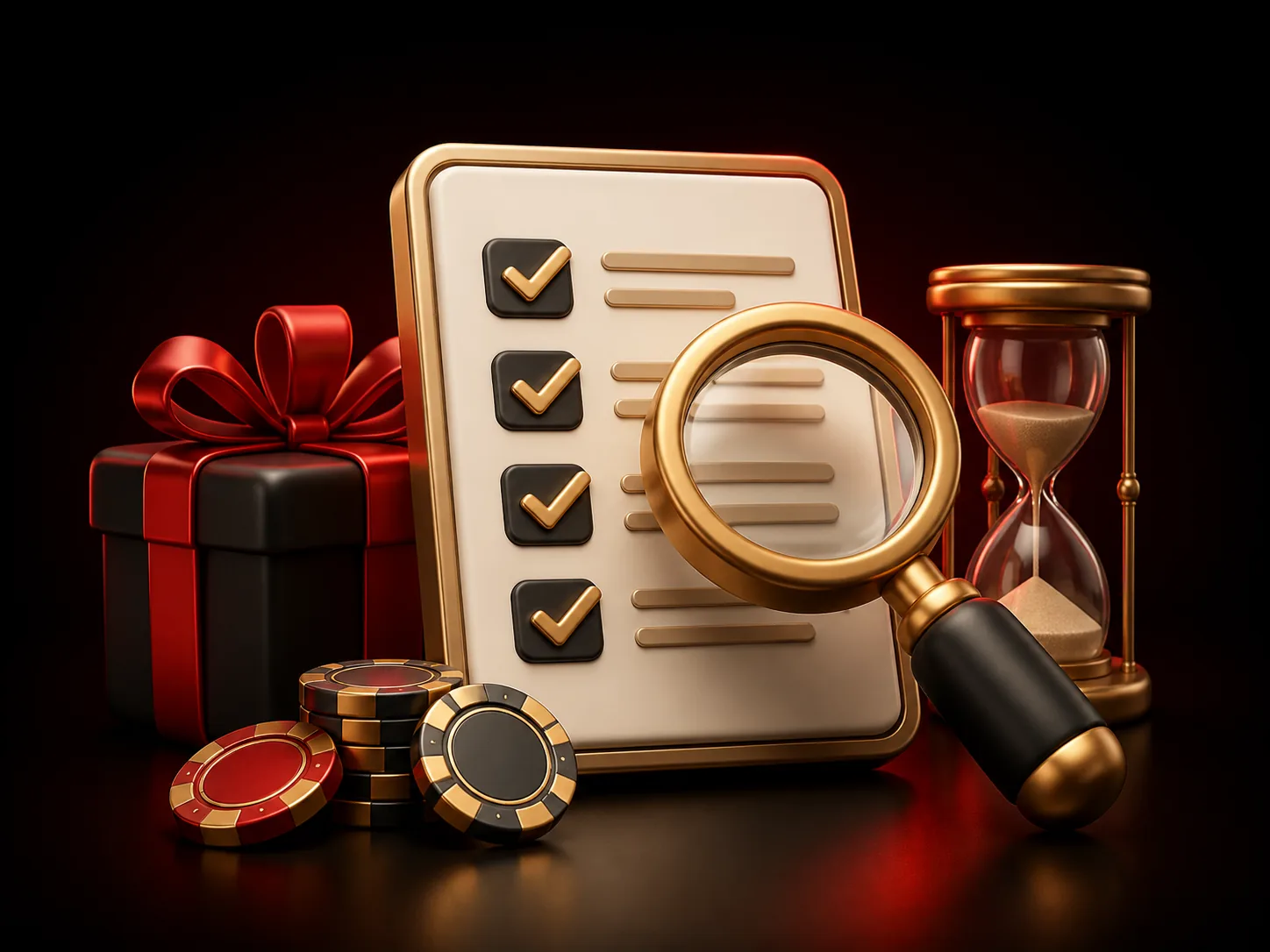 Illustration of a magnifying glass examining bonus terms